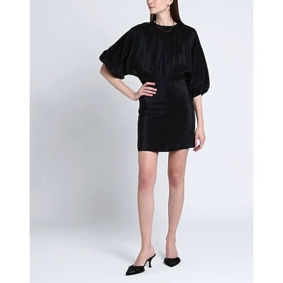 & OTHER STORIES Black Mini Dress Balloon Sleeves Satin Night Out Crewneck HOCO 8 - Picture 2 of 12